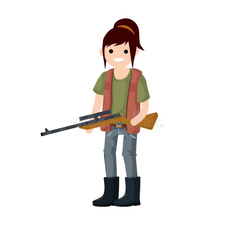 Woman Hunter with Gun. Girl with Rifle. Shooter and Weapon. Cartoon Flat  Illustration. Equipment for Hunting Animals Stock Vector - Illustration of  funny, cartoon: 186742826