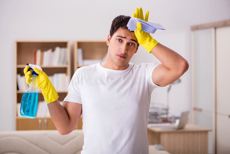 The Man Husband Cleaning The House Helping Wife Stock Photo Image Of