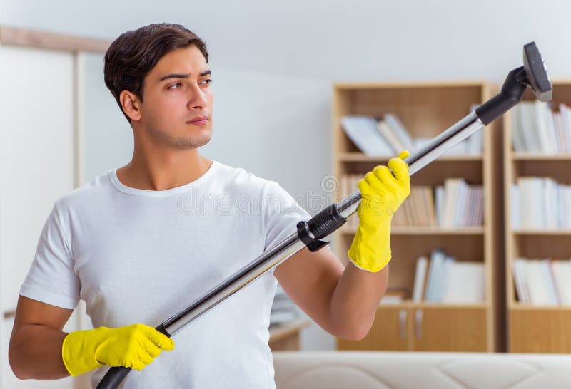 Man Husband Cleaning the House Helping Wife Stock Image - Image of ...