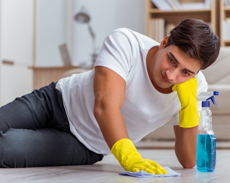The Husband Cleaning House From Dog Fur Stock Image Im