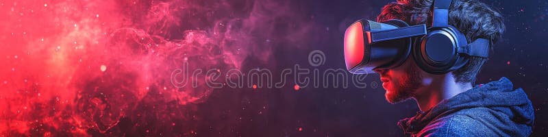 Man Immersed in Vibrant Virtual Reality Experience, Exploring a Colorful Digital World vector illustration