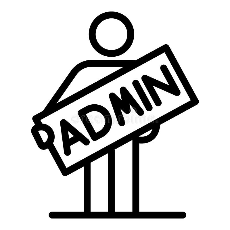 Man with the inscription admin icon, outline style stock illustration