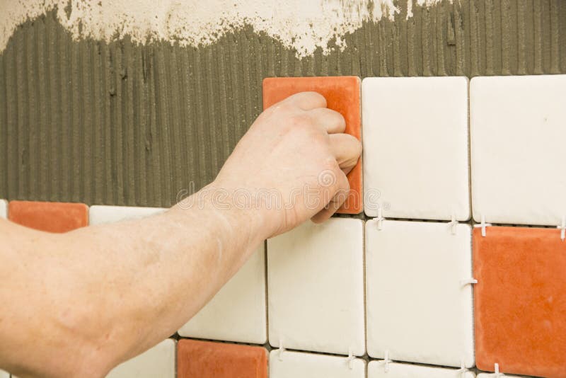 Man Installing Ceramic Tile Stock Image Image of repairman, ceramic