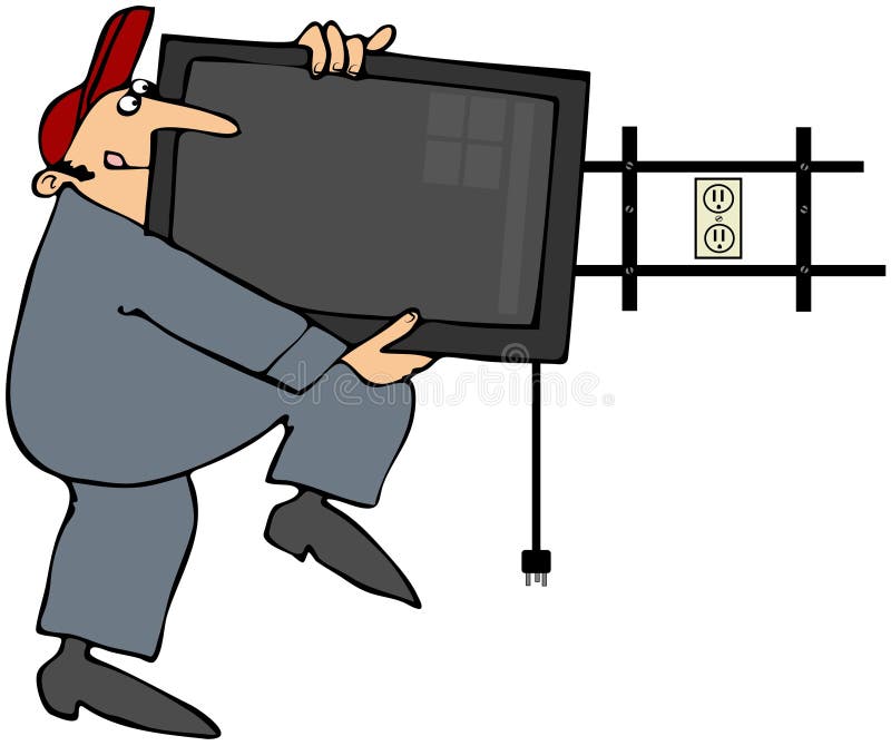 Man Installing Flatscreen TV Stock Illustration Illustration of plug