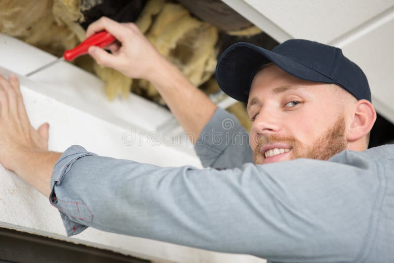Man Installing Roller Shutter Above Doors Stock Photo Image of