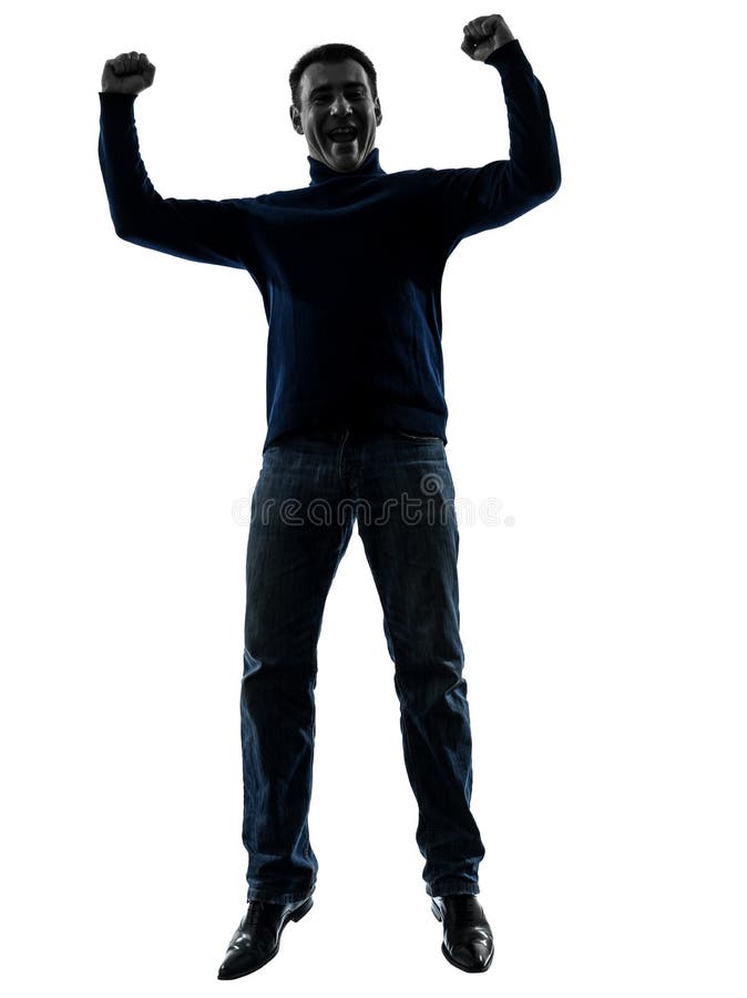 Man jumping happy victorious silhouette full length