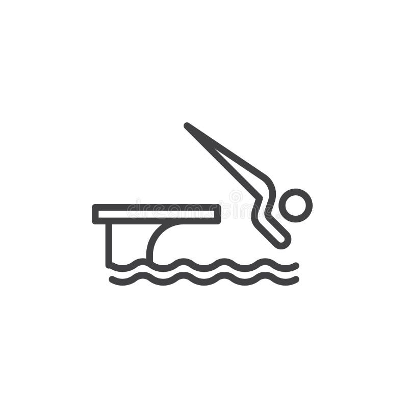 Man jumping into swimming pool line icon