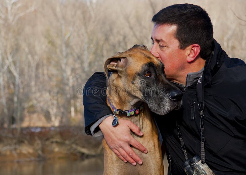 Man Kissing His Dog Outdoors Stock Image Image of love, dane 28481393