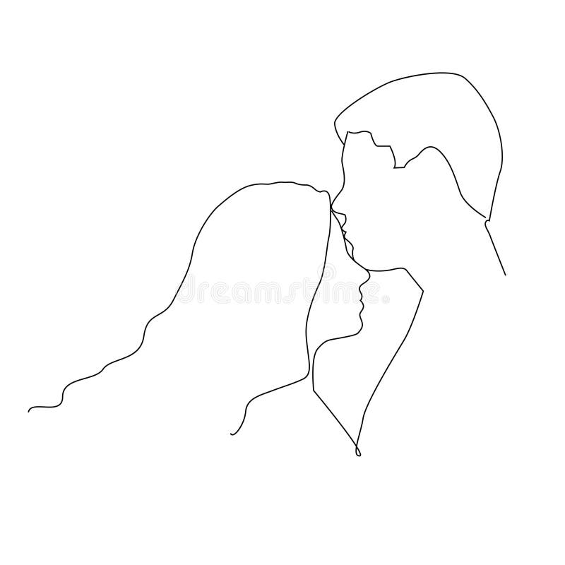 Line Drawings Men Women Kiss Stock Illustration 2184337023