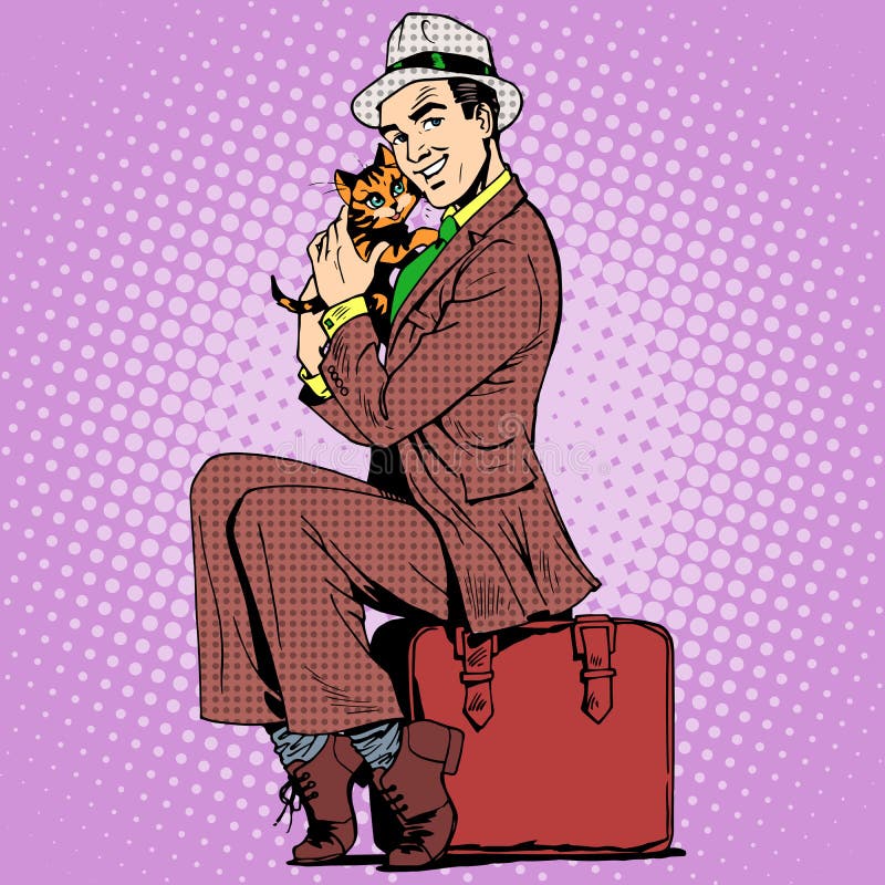 Man kitten and a suitcase vector illustration Man kitten and a suitcase vector illustration