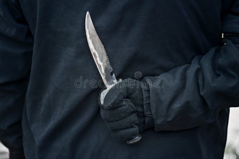Criminal With Knife Weapon Hidden Behind His Back Stock Image Image