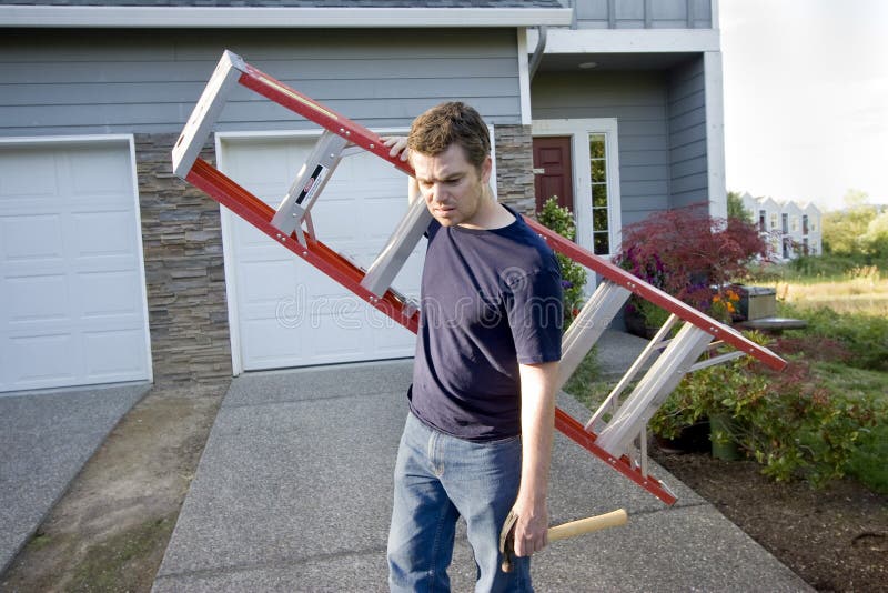 Man with Ladder and Hammer - Horizontal