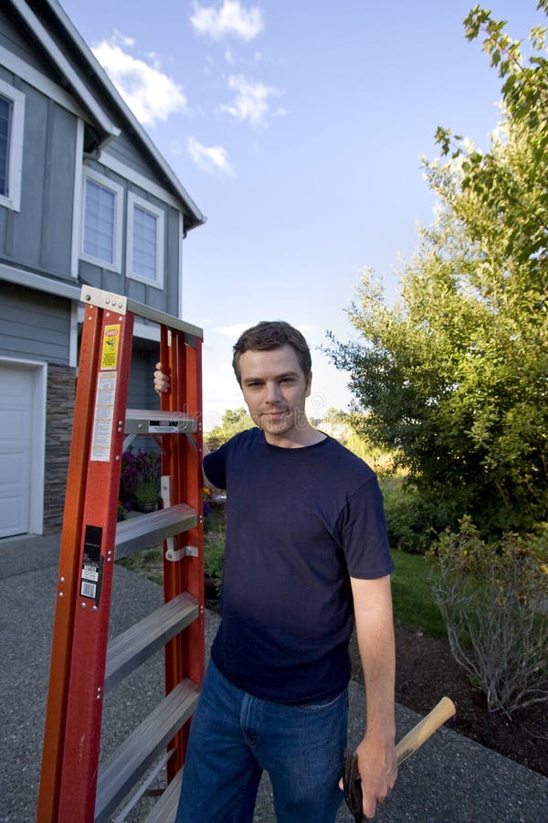 Man with Ladder and Hammer - Horizontal