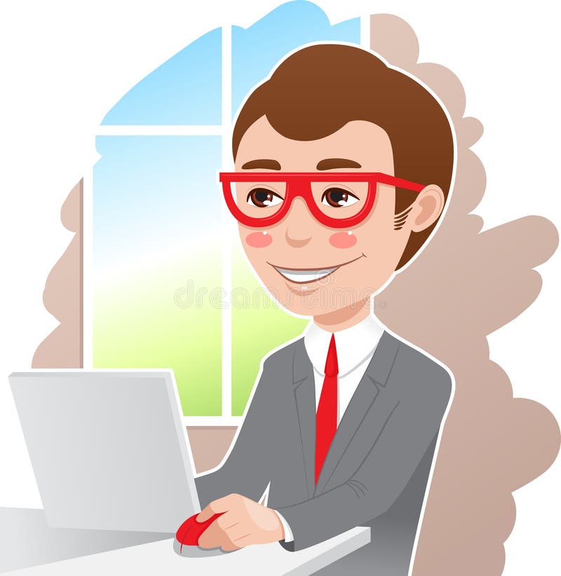 Man at the laptop stock vector. Illustration of laughing - 26715606