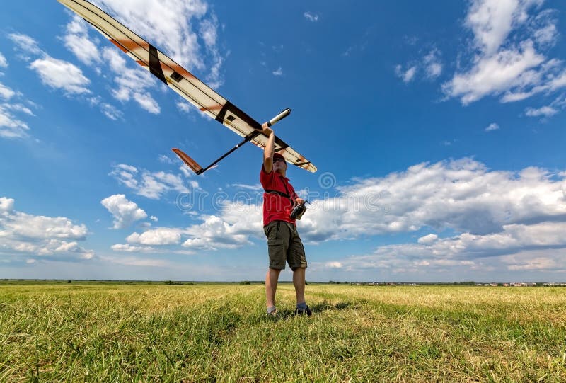 Man Launches into the Sky RC Glider Stock Image - Image of launch ...