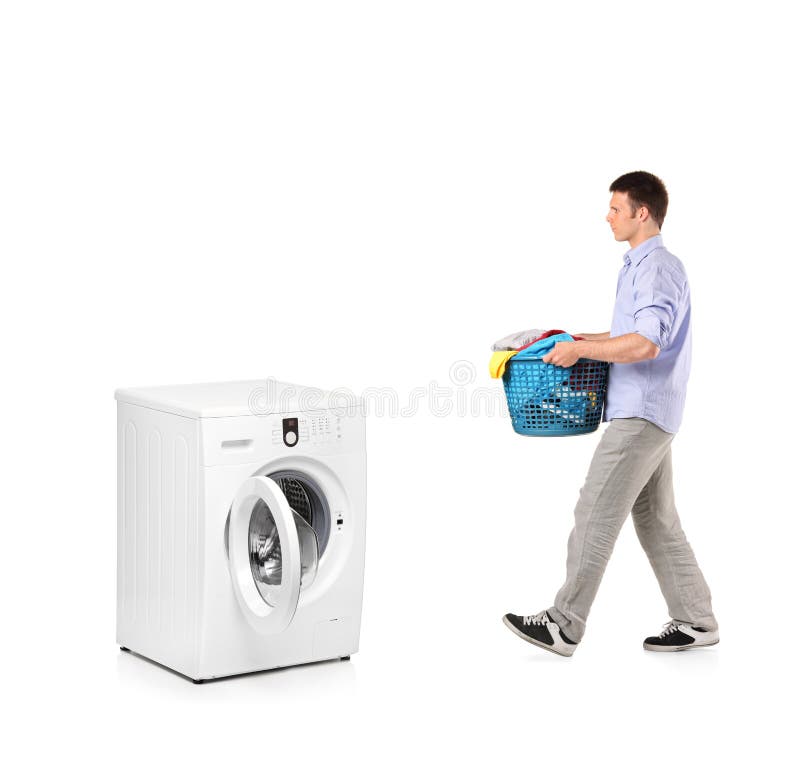 Man with a laundry basket stock photos
