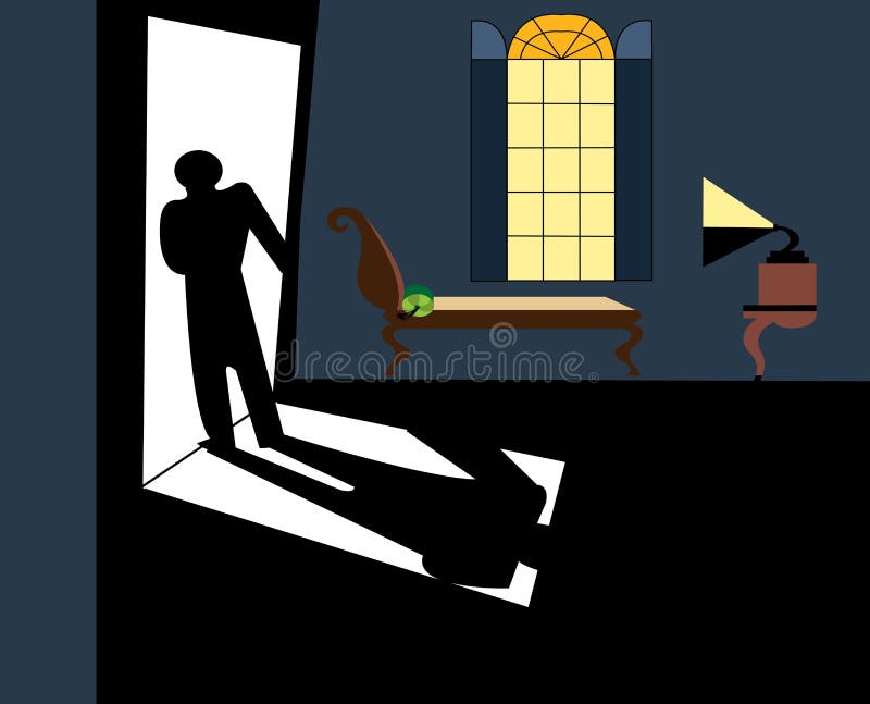 Man Leaving an Apartment in a Mysterious Atmosphere Stock Illustration