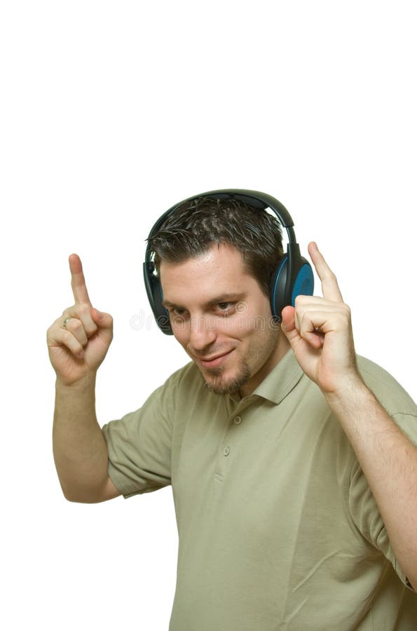 Man Listening with headphones and dancing