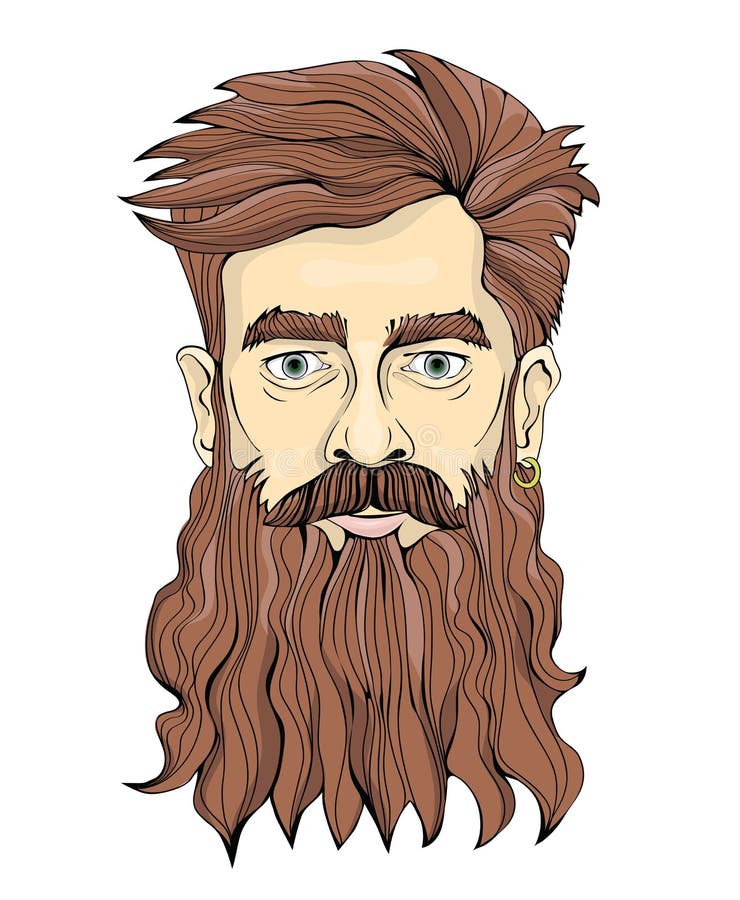 A Man with a Long Beard and Earring. Vector Portrait Illustration