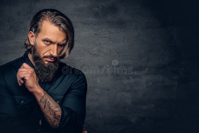 A Man with Long Hair and Tattoos on His Chest and Arms Dressed I Stock  Image - Image of brutal, face: 110051493