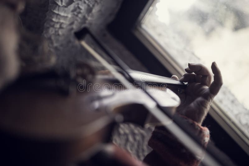 Man with Long Nails Playing a Classical Violin with Missing String Stock Image Image of retro