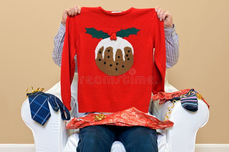 Man - Look what I got for Christmas stock image Man - Look what I got for Christmas stock image