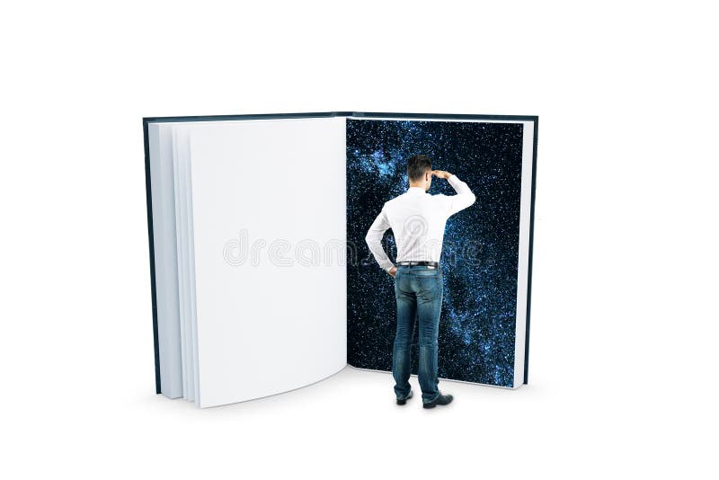 Man looking into abstract space book royalty free stock photo Man looking into abstract space book royalty free stock photo