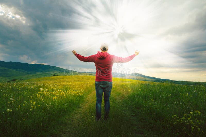 Man Looking at Bright Light Stock Image Image of light, education