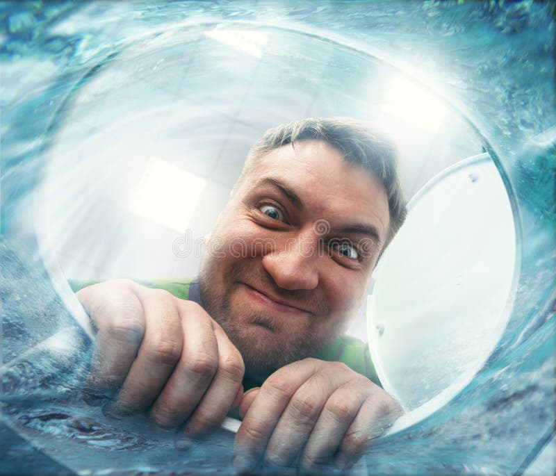 Sad Man Looking in the Toilet Bowl Stock Image Image of home