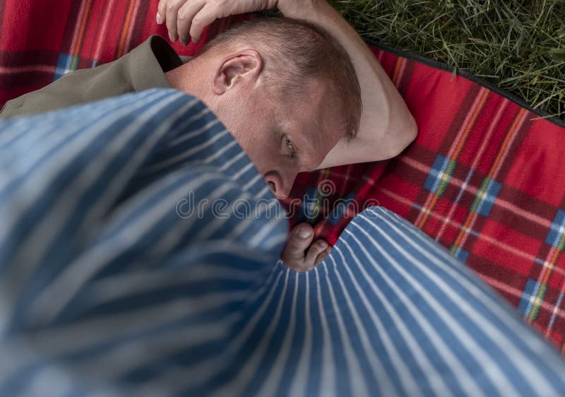 Man Looking Under Female Skirt, Raised Up from W pic