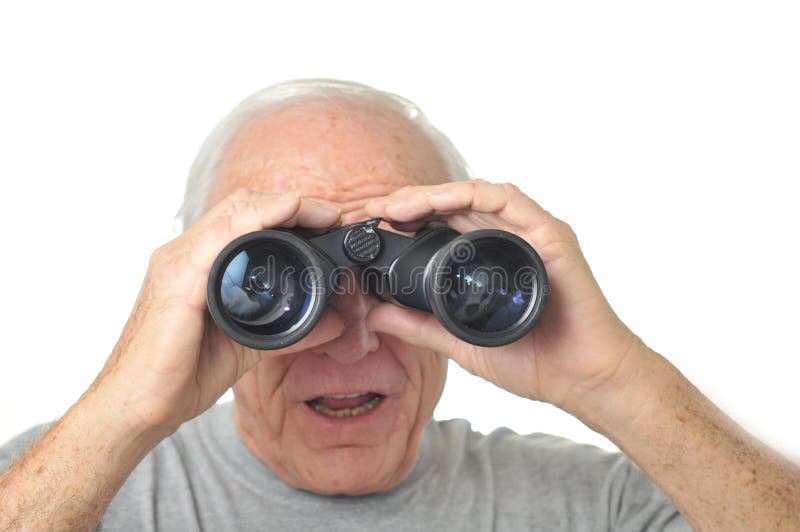 Man with Binoculars is Confused with Results Stock Image Image of