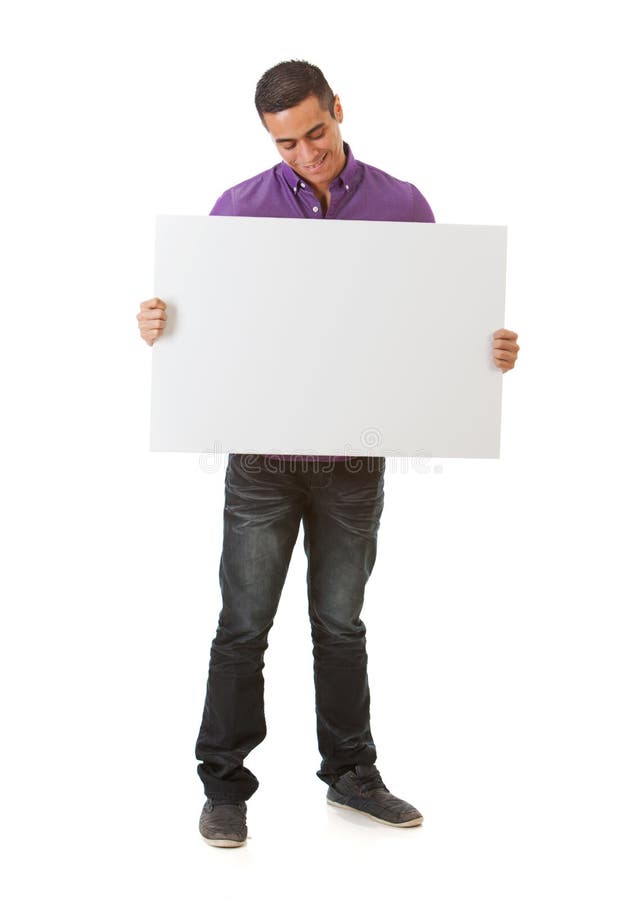 Man Cheering and Holding Up Giant Blank Check Stock Image - Image of ...