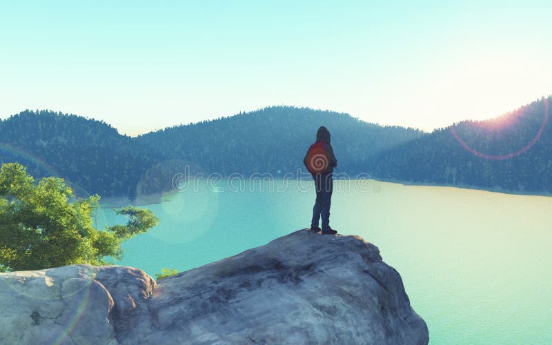 A man looks over the top of the mountain vector illustration A man looks over the top of the mountain vector illustration