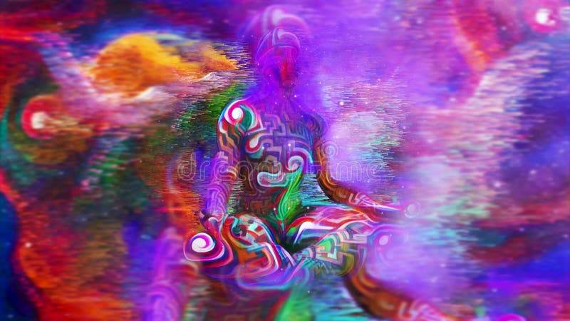 Man in lotus pose. Vivid abstract space royalty free illustration