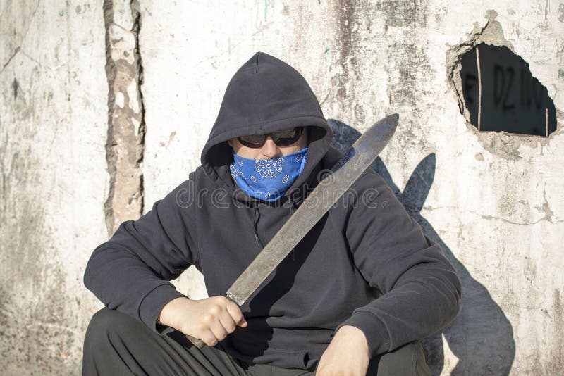 Man with a machete stock image. Image of murderer, fight 30940717