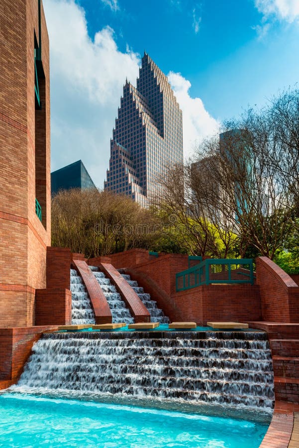 Man Made Waterfall in Park in Downtown Houston Texas