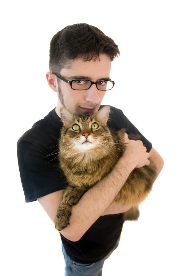 Man with maine coon cat