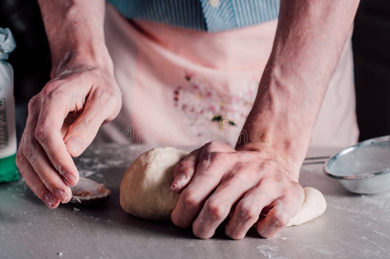 Man making dough for pizza stock image. Image of scales 62235541