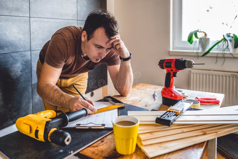 Man Making Draft Plan Using Pencil Stock Photo Image of back, drink