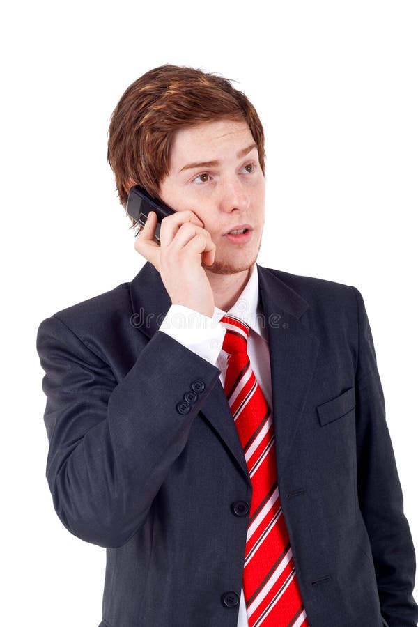 Business man making a phone call over white