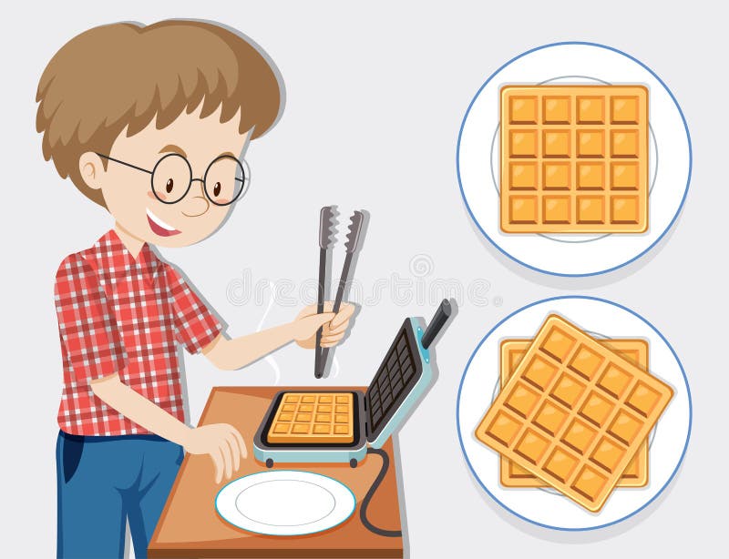 Man Making Waffle with Waffle Maker Stock Vector Illustration of