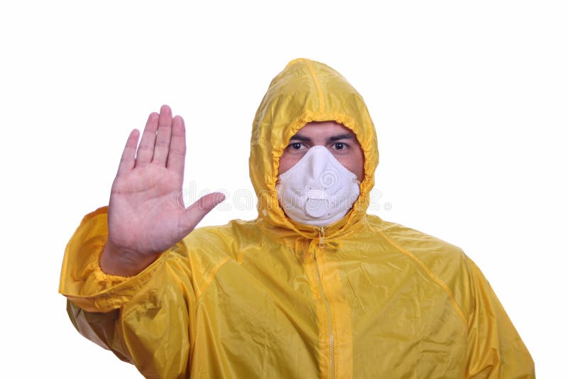 Man with mask and rain protection