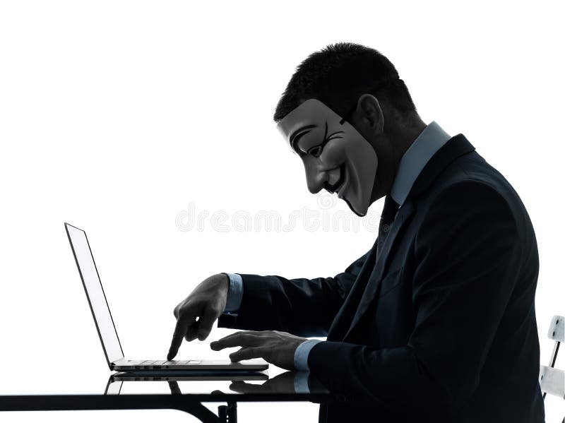 Man masked anonymous group member computing computer silhouette