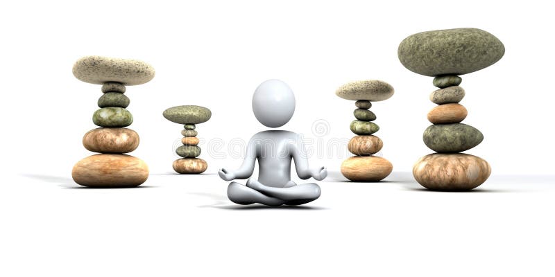 Man meditating and zen stones