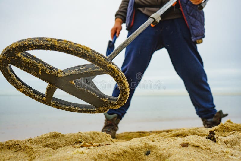 Man with Metal Detector on Sea Beach Stock Image Image of beach