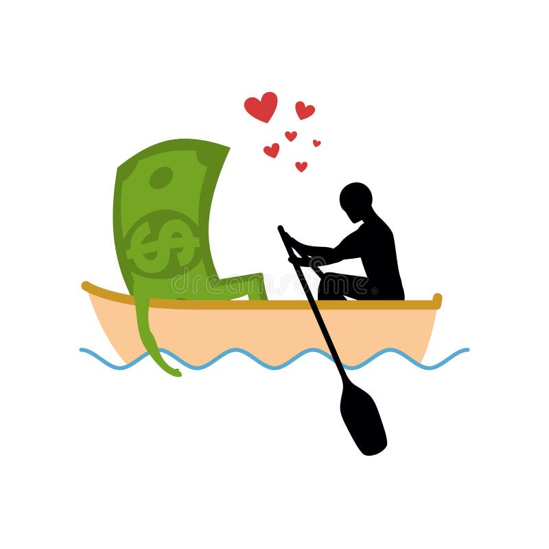 Man and money and ride in boat. Lovers of sailing. Man rolls cas stock illustration Man and money and ride in boat. Lovers of sailing. Man rolls cas stock illustration