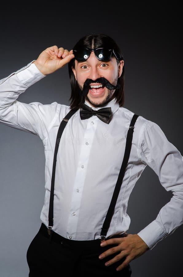 Man With Moustache And Sunglasses Against Gray Stock Image Image of