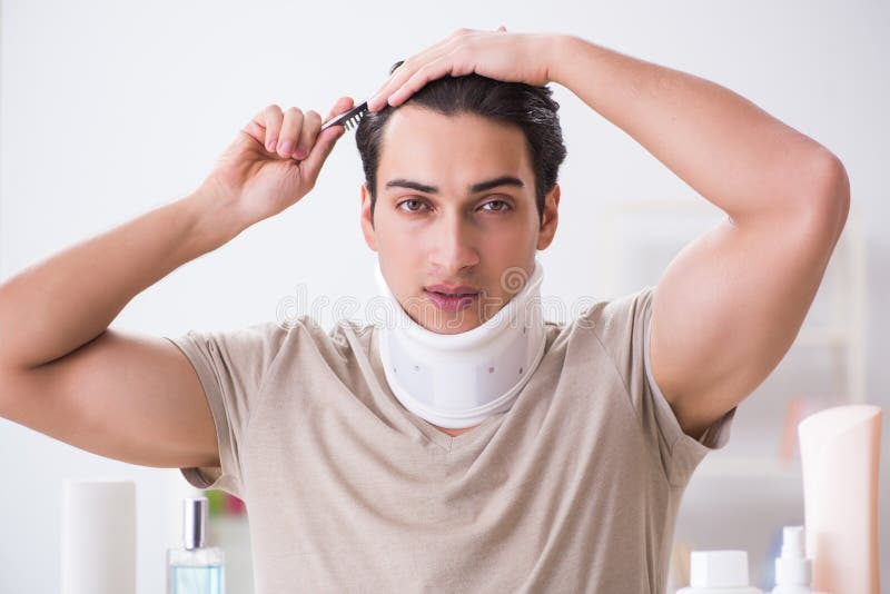 The Man with Neck Brace after Whiplash Injury Stock Photo Image of