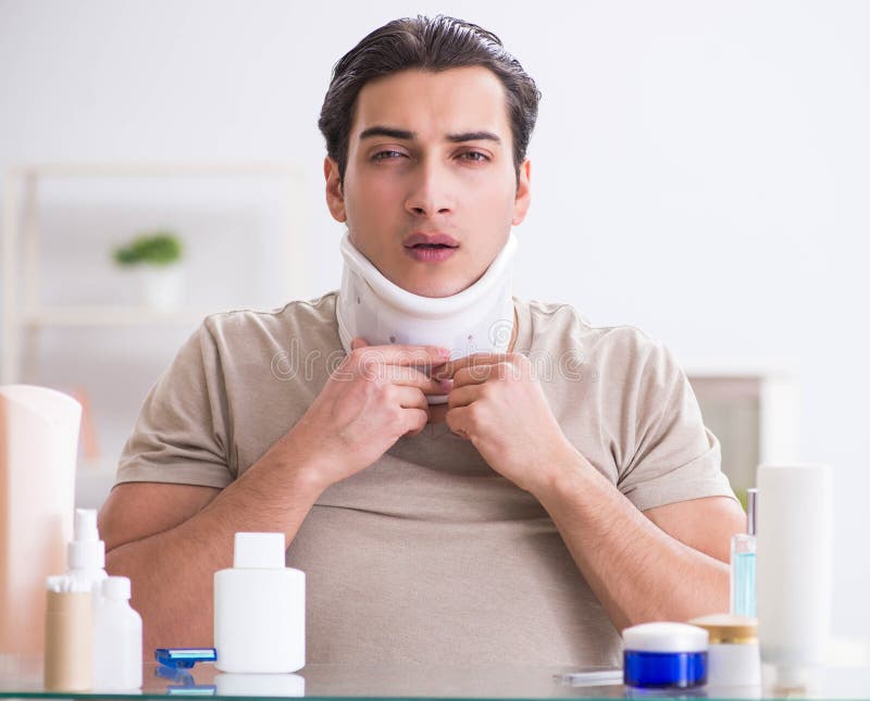 Man with Neck Brace after Whiplash Injury Stock Photo Image of