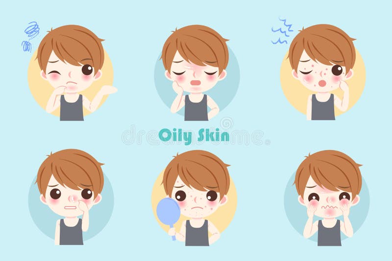 Man with oily skin problem stock vector. Illustration of cartoon - 116590424